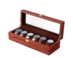 Multis Horloge opbergkist - Verzamel horloges - Horloge kist - Opbergdoos voor Horloges - Glazen deksel - Massief licht hout - 6 stuks