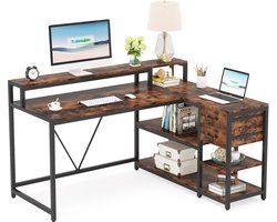 Multis Industrieel Bureau - Hoekbureau - L-vorm - Industriële Look - Inclusief Planken en Lades - 140x110x90cm