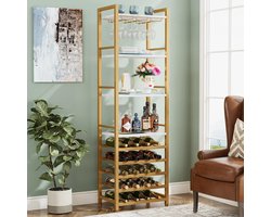Multis Industriële Wandkast - Boekenkast - Inclusief Wijnrekken - 5-tier Wijnflessenhouder en 4-tier Opslagplanken - Opbergkast - Goud - 45x35x180cm