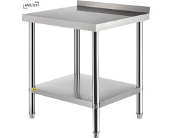 Multis - RVS Werktafel - Keukentafel - Trolley Met Verstelbare Voeten - Commercieel - Thuis - Hotel - Restaurant - Zware Keuken Bereidingstafel - Werktafel - 76,2X61X89cm - RVS