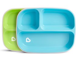 Munchkin Anti-Slip Borden Met 3 Vakken - Splash - Vaatwasser- en Magnetronbestendig - Per 2 Stuks - Kinderbordjes - Groen/Blauw