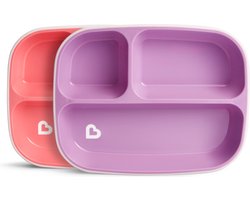 Munchkin Anti-Slip Borden Met 3 Vakken - Splash - Vaatwasser- en Magnetronbestendig - Per 2 Stuks - Kinderbordjes - Paars/Roze