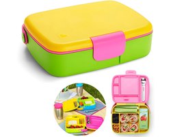 Munchkin Bento Lunch Box - Broodtrommel met bestek - Brooddoos voor Kinderen - Inclusief RVS Bestek - kinder lunchbox - Vaatwasserbestendig - Vanaf 18 Maanden - Geel/Groen