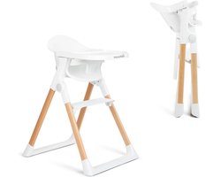 Munchkin Kinderstoel - Float kinderzetel - Opvouwbaar en makkelijk schoon te maken - Kinderstoel voor baby's en peuters - Wit - houten poten