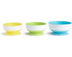 Munchkin Kommetjes met Zuignap - Suction Bowls - Per 3 Stuks - Vaatwasser en Magnetronbestendig - Vanaf 6 Maanden - Geel/Groen/Blauw