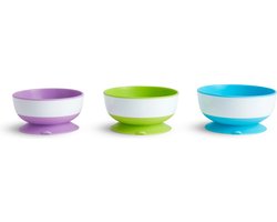 Munchkin Kommetjes met Zuignap - Suction Bowls - Per 3 Stuks - Vaatwasser en Magnetronbestendig - Vanaf 6 Maanden - Paars/Groen/Blauw