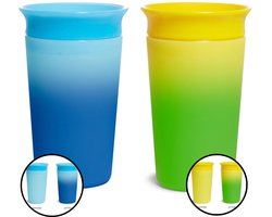 Munchkin Miracle Anti-Lek 360° Drinkbeker - 2pk Sippy Cup - Veranderd van Kleur - Warmtegevoelig - Oefenbeker voor Baby en Kind - 266ml - 2 Stuks - Blauw/Geel