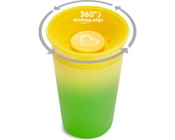 Munchkin Miracle Anti-Lek 360° Drinkbeker - Sippy Cup - Veranderd van Kleur - Warmtegevoelig - Oefenbeker voor Baby en Kind - 266ml - Geel/Groen