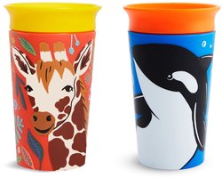 Munchkin Miracle Drinkbeker - WildLove Sippy Cup - Anti-Lek 360° Cup - 2-pack - Oefenbeker voor Baby en Kind - Giraffe & Orka - 266ml
