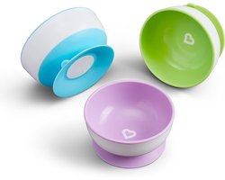 Munchkin Stay Put Kom Met Zuignap – Baby Kom Set (3 Stuks) – BPA-vrij Baby Servies Voor Baby’s En Peuters Vanaf 6 Maanden – Antislip Zuignap Kommen – Magnetron- en Vaatwasserbestendig
