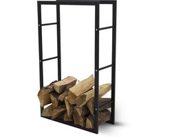 Muntel® Brandhout Rek - Opbergniveaus - Haardhout - Metaal - Zwart - 25 x 60 x 100 Cm