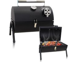 Muntel® Houtskoolbarbecue - Smoker - BBQ - Grill - Draagbaar - Uitklapbaar - Cilinder - Camping - Zwart