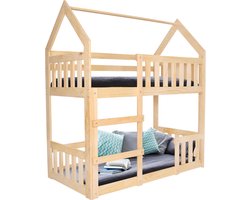 Muntel® Kinderbed - Stapelbed - Veiligheid - Grenenhout - Trap - Tot 100 Kg - Lichtbruin - 164 x87x184 cm