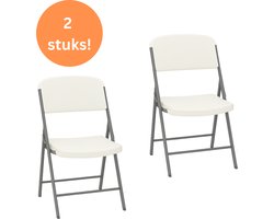 Muntel® Klapstoel - Vouwstoel - Kampeerstoel - Opvouwbaar - Stoel - Kunststof - Waterbestendig - Wit - Grijs - Voor Binnen en Buiten - 2 Stuks