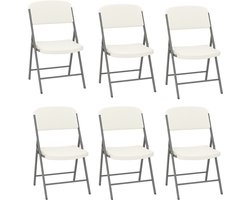 Muntel® Klapstoel - Vouwstoel - Kampeerstoel - Opvouwbaar - Stoel - Kunststof - Waterbestendig - Wit - Grijs - Voor Binnen en Buiten - 6 Stuks