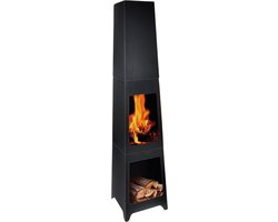 Muntel® Vuurkorf - Houtkachel - Buitenkachel - Tuinhaard - Houtopslag - Zuil - Metaal - 35 x 35 x 150 cm