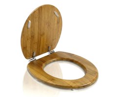 Muntel® WC Bril - Toiletbril Met Deksel - RVS -Scharnieren - Bamboe - Inclusief Bevestigingsmateriaal