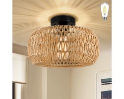 MUPOO Bamboe Plafondlamp - Ø 28 cm - Plafondlampe in Wonen - Rotan Plafonnière - met één LED-lamp - Warm wit - voor Hal - Slaapkamer - Entree - Woonkamer
