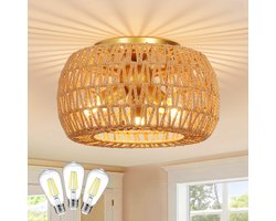 MUPOO Bamboe Plafondlamp - Ø 35 cm - Plafondlampe in Wonen - Rotan Plafonnière - Lampe de plafond met 3x LED-lamp - Warm wit - voor Hal - Slaapkamer - Entree - Woonkamer