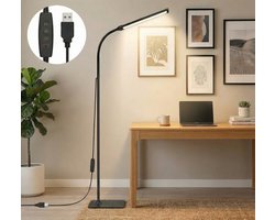 MUPOO Dimbare LED Vloerlamp Zwart - Flexibele Staande Lamp & Leeslamp met Hoogte Verstelbaar -Voor Woonkamer, Make-up & Hoek
