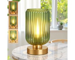 MUPOO Draadloze Tafellamp Modern met touch - Oplaadbare 7500 mAh - met Dimfunctie - Gouden voet en Groene Glazen Kap voor woonkamer - E27-fitting - Vintage Bedlampje