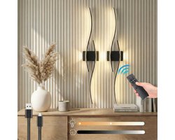 MUPOO Draadloze Wandlamp Binnen Oplaadbaar (1 Stuk)-Timer & Geheugenfunctie -Nachtlichtmodus &Dimbaar- Afstandsbediening- Wandlampen voor Woonkamer & Slaapkamer-verlichting voor Trap&Gang -zwart
