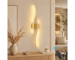 MUPOO Draadloze Wandlamp Binnen Oplaadbaar (1 Stuk)-Timer & Geheugenfunctie - Nachtlichtmodus &Dimbaar- Afstandsbediening- Wandlampen voor Woonkamer & Slaapkamer-LED Verlichting -Goud