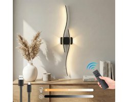 MUPOO Draadloze Wandlamp Binnen Oplaadbaar (2 Stuks)-Timer & Geheugenfunctie -Nachtlichtmodus &Dimbaar- Afstandsbediening- Wandlampen voor Woonkamer & Slaapkamer-verlichting voor Trap&Badkamer - zwart