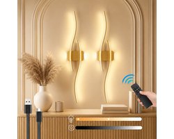 MUPOO Draadloze Wandlamp Binnen Oplaadbaar (2 Stuks)-Timer & Geheugenfunctie - Nachtlichtmodus &Dimbaar- Afstandsbediening- Wandlampen voor Woonkamer & Slaapkamer-Wandverlichting&Sfeerverlichting - Goud