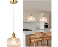 MUPOO Hanglamp Eettafel Modern - Goud & Kristal Kroonluchter - In hoogte verstelbaar - E27-fitting - met 1x LED-lamp - Plafondlamp voor Keukeneiland | Woonkamer | Slaapkamer - Ø 17cm