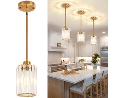 MUPOO Hanglamp Eettafel Modern - Goud & Kristal Kroonluchter - In hoogte verstelbaar - E27-fitting - met 1x LED-lamp - Plafondlamp voor Keukeneiland | Woonkamer | Slaapkamer - H 22cm