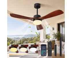 MUPOO hout Grote Plafondventilator met Verlichting 132 cm -Stille DC Motor- Zomer- en Winterstand & Dimbare-APP & Afstandsbediening -6 Snelheden & Timer- Houten Bladen- Ventilator Lamp Plafond voor Woonkamer, Slaapkamer & Eetkamer