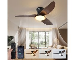 MUPOO Houtlook Plafondventilator met Verlichting Ø100cm - Stil & Dimbaar - Zomer en Winterstand-Smart App & Afstandsbediening -6 Snelheden & Geheugen- Timer- ventilator lamp Voor Slaapkamer / Woonkamer - Hout