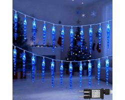 MUPOO ijspegel verlichting buiten IP44 96LEDS- ijspegel kerstverlichting Blauw Licht- Laagspanningsveiligheid-Laagspanning-timer-5m lange kabel-IJshoorntjes lichtsnoer buiten- Sfeerverlichting
