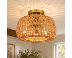 MUPOO Landelijke Rotan Plafondlamp 3-Lichts – Boho Plafonnière Ø35 cm– Inclusief 3 LED Lampen – plafondverlichting Voor Woonkamer, Eetkamer, Slaapkamer en Keuken