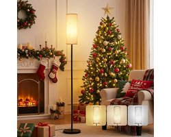 MUPOO Landelijke vloerlamp- Hoeklamp Ruimtebesparend - Minimalist Staande Lamp met Linnen Kap173cm - Inclusief Lamp - Voetschakelaar - -Ideaal voor Woonkamer & Kantoor