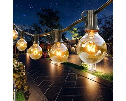 MUPOO Lichtsnoer Tuinverlichting - 10 Socket E12 G40 Globe Lights with Spare Bulb, IP44 Waterproof Connectable, 8 Modes Timer, Low Voltage Safe for Backyard Porch Balcony Wedding Party Decor