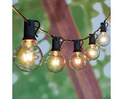 MUPOO Lichtsnoer Tuinverlichting - 25 Socket E12 G40 Globe Lights with 2 Spare Bulbs, IP44 Waterproof Connectable, 8 Modes Timer, Low Voltage Safe for Backyard Porch Balcony Wedding Party Decor