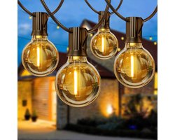 MUPOO Lichtsnoer Tuinverlichting - 50 Socket E12 G40 Globe Lights with 4 Spare Bulbs, IP44 Waterproof Connectable, 8 Modes Timer, Low Voltage Safe for Backyard Porch Balcony Wedding Party Decor