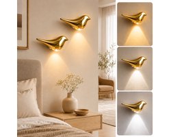MUPOO Modern Wandlamp Binnen Oplaadbaar Vogel Met Bewegingssensor & Magneet - Draadloze LED Muurlamp Zonder Boren - 3 Lichtkleuren-Voor Kinderkamer, Slaapkamer en Trap-goud-4 stuks