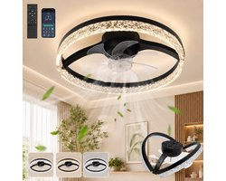 MUPOO Moderne Ventilatorlamp compact ontwerp 45 cm- plafondventilator met Verlichting en Inklapbare Bladen -App & Afstandsbediening- Fluisterstil - Dimbaar & Omkeerbare Motor -lamp ventilator plafond voor Woonkamer en Slaapkamer