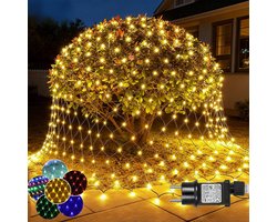 MUPOO Netverlichting Buiten Lichtnet IP44-lichtslinger Lichtnetten Warm Wit Licht-Net Lichtgordijn 2x3M 200LEDs -Timer- Geheugen- 8 modi-Boomverlichting -Kerstverlichting