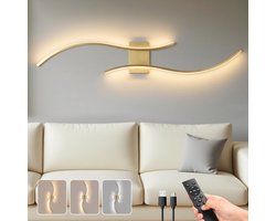 MUPOO Oplaadbare Wandlamp Binnen 100cm Goud – Luxe Draadloze & Dimbare LED Wandlamp – 3000K-6000K Instelbaar – Touch + Afstandsbediening – USB-C – Design Muurlamp voor Woonkamer Slaapkamer Hal