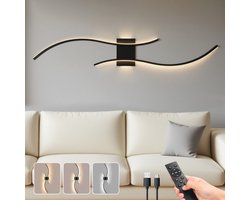 MUPOO Oplaadbare Wandlamp Binnen 100cm Zwart – Draadloze & Dimbare LED Wandlamp – 3000K-6000K Kleurinstelling – Touch + Afstandsbediening – USB-C – Moderne Muurlamp voor Woonkamer Slaapkamer Gang