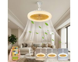 MUPOO Plafondventilator met Licht E27 - 360° Roteerbaar - Dimbaar - Ø 25cm - 3 Kleurtemperatuur & Snelheden - Eenvoudige Montage - Mini Ventilatorlamp voor Kinderkamer & Hal - Geel