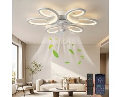 MUPOO Plafondventilator met verlichting met App & Afstandsbediening-Bloem- Stil DC Motor- Dimbaar & 6 Snelheden- Winterstand- 65cm ventilator lamp voor Slaapkamer & Kantoor