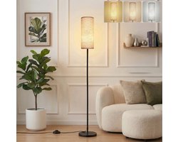 MUPOO Scandinavisch Vloerlamp met Linnen Kap 173cm- Hoeklamp Ruimtebesparend -Incl 3-Kleuren Staande Lamp- Voetschakelaar -voor Woonkamer & Kantoor