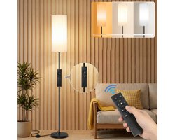 MUPOO Scandinavisch Vloerlamp met Magnetische Afstandsbediening - Hoeklamp Ruimtebesparend - Timer & Nachtlichtmodus - Dimbare Staande Lamp met Linnen Kap - Inclusief Lamp - voor Woonkamer & Slaapkamer -160cm
