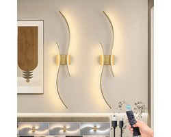 MUPOO Set van 2 Oplaadbare Wandlamp Binnen 100cm Goud – Draadloze Luxe LED Muurlampen – Dimbaar 3000K-6000K – Touch & Afstandsbediening – USB-C – Moderne Lange Wandlampen voor Woonkamer Gang Slaapkamer