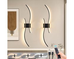 MUPOO Set van 2 Oplaadbare Wandlamp Binnen 100cm Zwart – Draadloze LED Muurlampen – Dimbaar 3000K-6000K – Touch & Afstandsbediening – USB-C – Lange Moderne Wandlampen voor Woonkamer Slaapkamer Trap